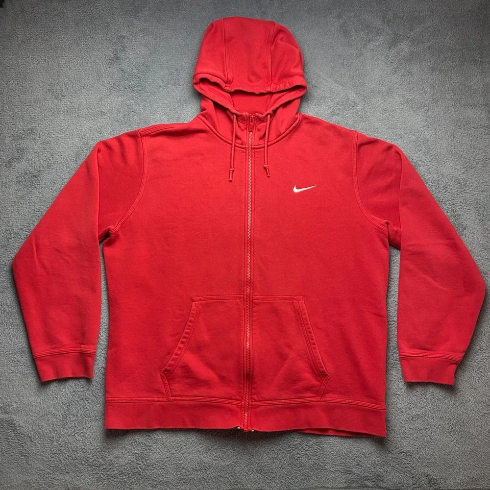 Nike Hoodie Full Zip Mens XL Fleece Sportswear Red White Swoosh 823531-611